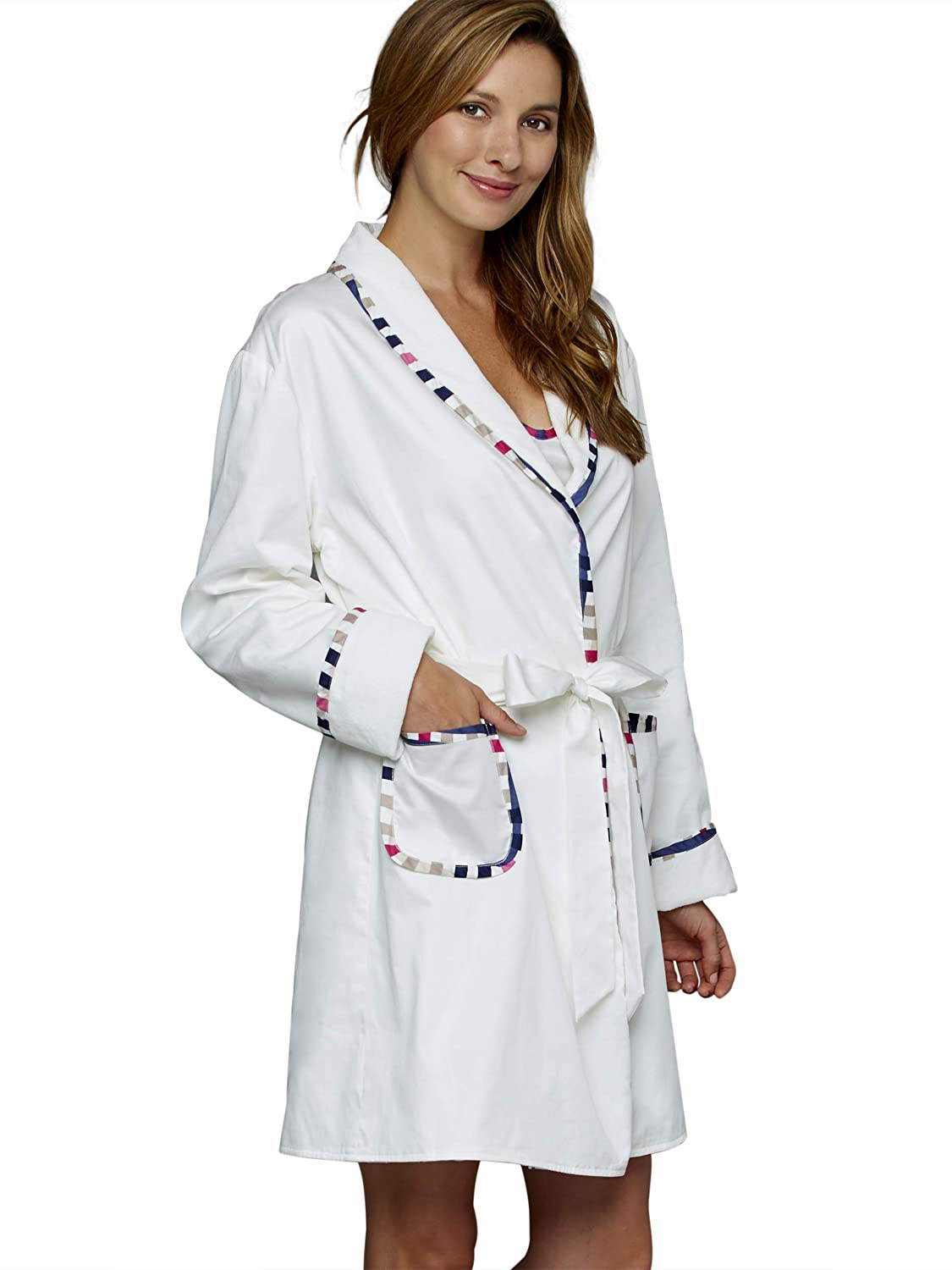 Price:$48.00 Julianna Rae Women's J'Adore Short Cotton Spa Robe, Lingerie, Beautiful Gift Packaging at Amazon Women’s Clothing store