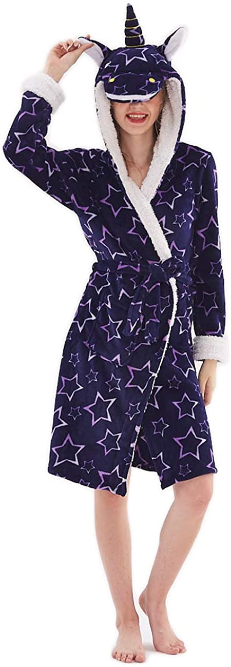 Price:$23.03 Women Adult Animal Cartoon Unicorn Tianma Hooded Bath Robe Flanel Fleece Halloween Christmas Cosplay Robe at Amazon Women’s Clothing store