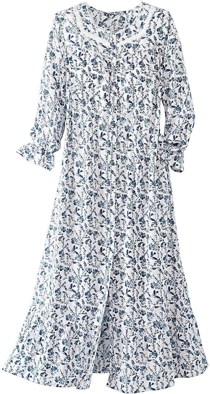 Price:$43.95 National Songbird Cotton Robe, Blue Print, 1X at Amazon Women’s Clothing store