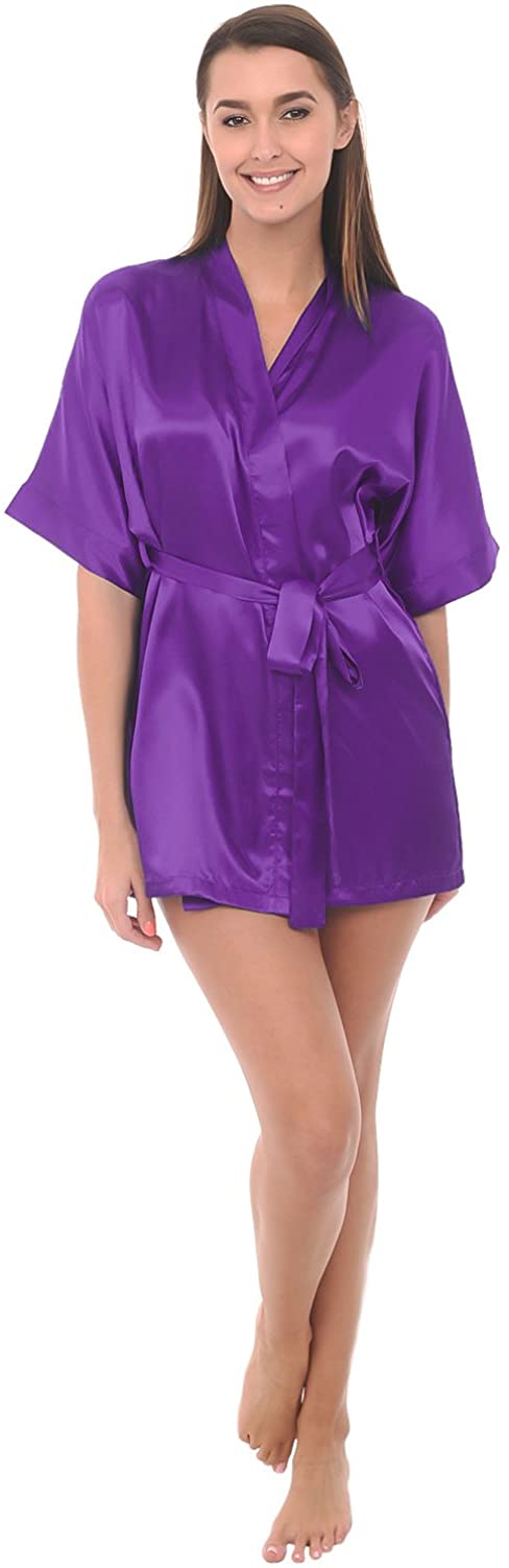 Price:$21.99 Del Rossa Womens Soild Color Satin Robe, Short Dressing Gown at Amazon Women’s Clothing store
