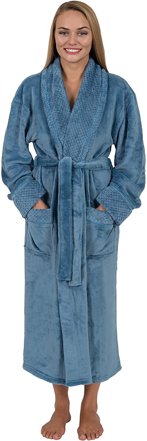 Price:$36.97 Women's 48" Spa Style Full Length Robe with Velvet Tonal Collar, Pockets & Cuff's (2X Large, Sky Blue) at Amazon Women’s Clothing store