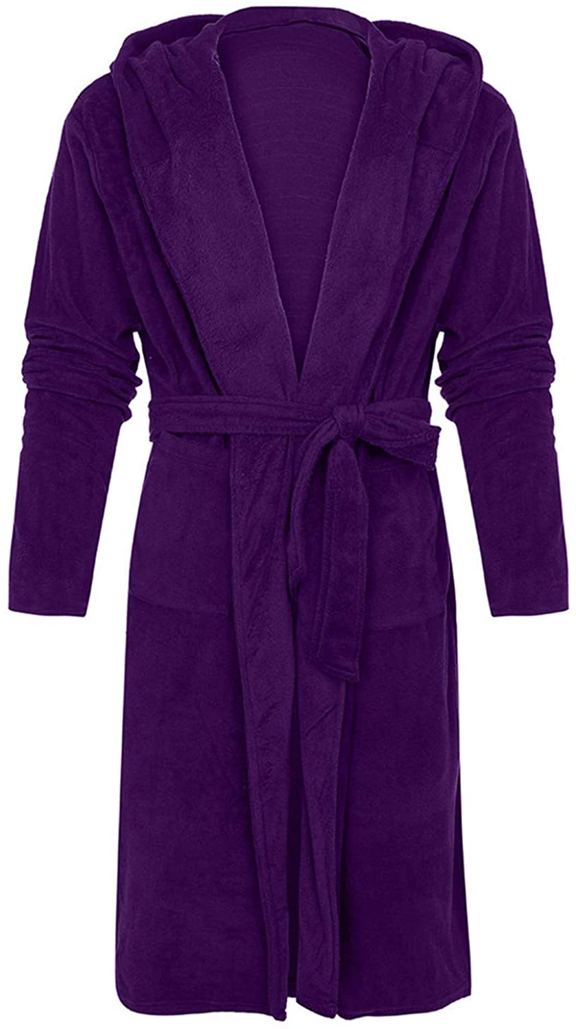 Price:$0.99    Soluo Women's Plush Fleece Robe with Hood Cotton Soft Warm Long Sleepwear Fleece Full Length Bathrobe Pajamas  Clothing