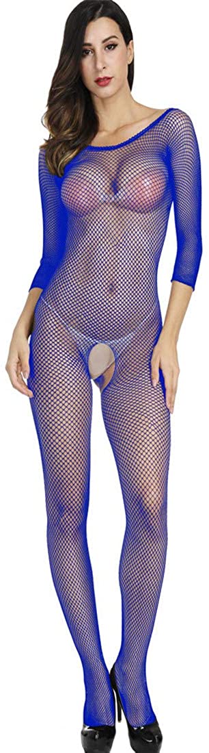Price:$5.64 RUIVE Women's Jumpsuit Mesh Lingerie Fishnet Long Babydoll Bodysuit Half Sleeve See-Through Pure Colour Nightie Sleepwear Blue at Amazon Women’s Clothing store