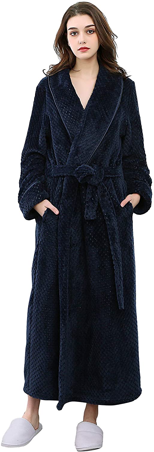 Price:$21.99 SEEU Fleece Robes for Women Ladies Winter Flannel Dressing Gown with 2 Side Pockets at Amazon Women’s Clothing store