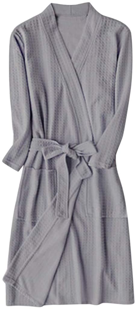 Price:$9.15 Women's Waffle Kimono Robe Bathrobe Lightweight Waffle Bathrobe Loungewear Pockets Nightgown at Amazon Women’s Clothing store