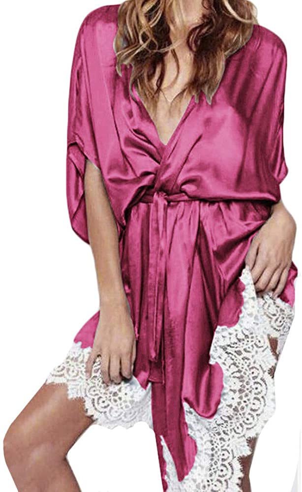 Price:$3.34 iYBUIA Sexy Lingerie Silk Lace for Women Robe Dress Babydoll Nightdress Nightgown Sleepwear at Amazon Women’s Clothing store