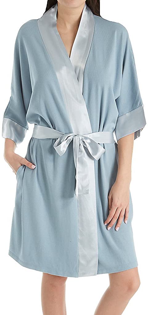 Price:$68.00 PJ Harlow Women's Knit Robe with Pockets and Satin Trim Shala XL/XXL Morning Blue at Amazon Women’s Clothing store