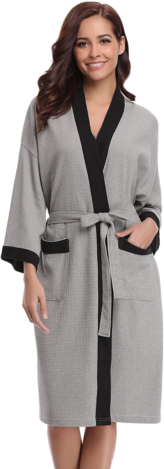 Price:$6.38 Aiboria Lightweight Bathrobes Waffle Wrap Spa Robe Summer Soft Kimono Sleeprobe Unisex at Amazon Women’s Clothing store