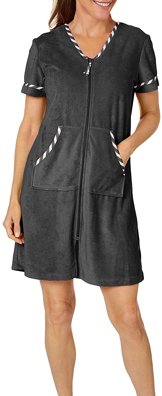 Price:$20.00 Coral Bay Womens Stripe Trim Zip Terry Robe at Amazon Women’s Clothing store