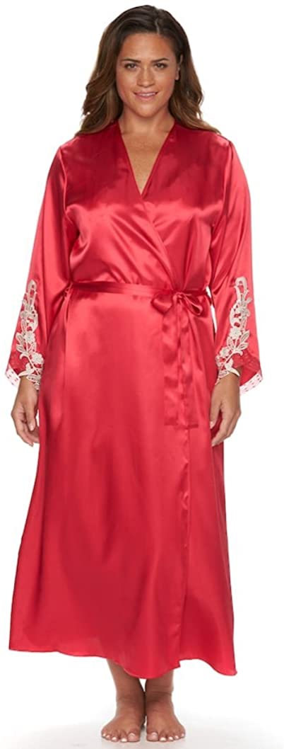 Price:$29.98 Flora Womens Satin Lace Overlay Long Robe Red 1X at Amazon Women’s Clothing store
