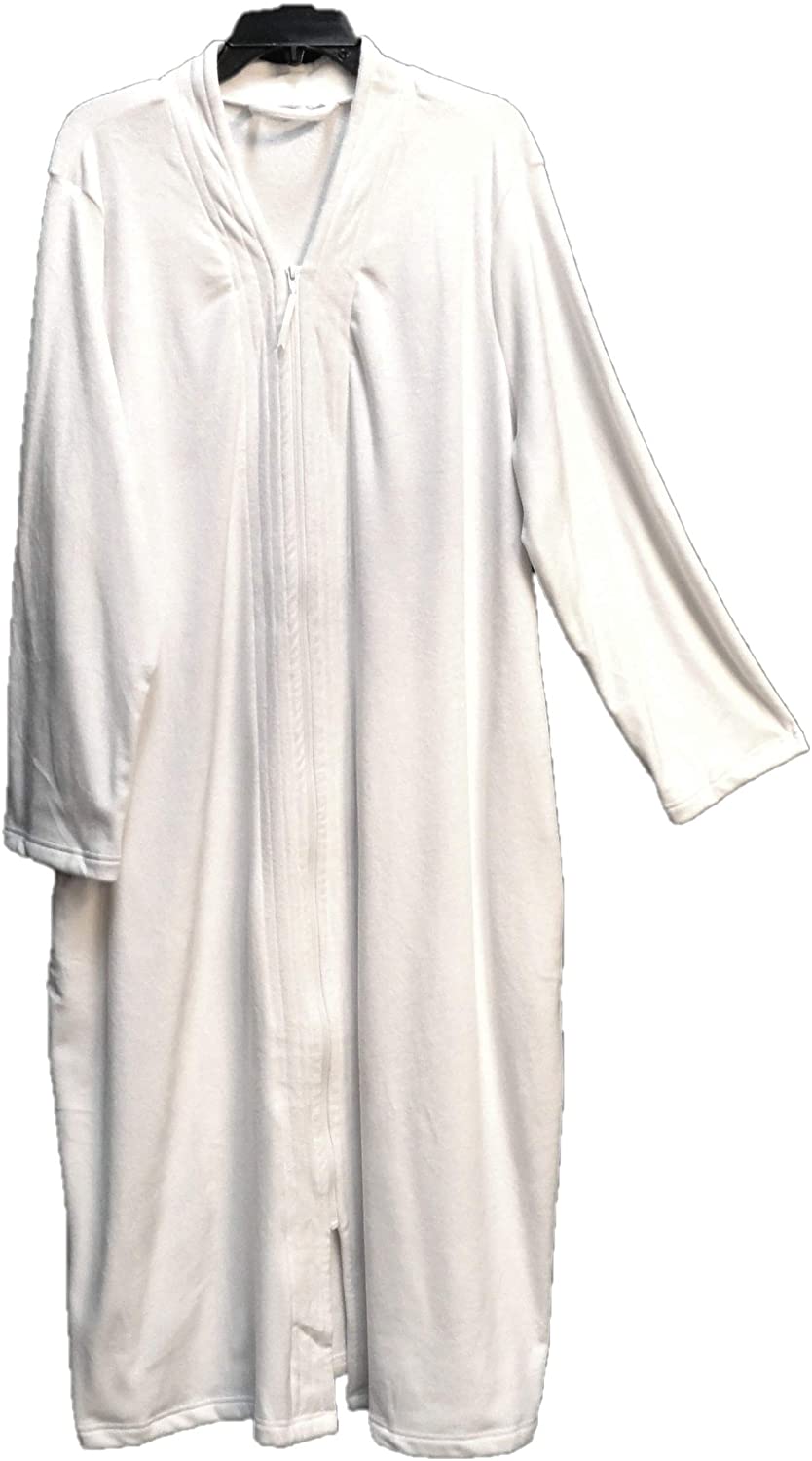 Price:$37.99 Adonna Long Off-White Velour Zip-Front Nightgown Robe W/Pockets Womens Plus~1X~New at Amazon Women’s Clothing store