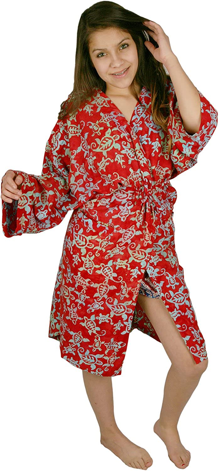 Price:$36.95 Robe, Kimono Style, Rayon Batik - Sea Turtles on Fuchsia at Amazon Women’s Clothing store