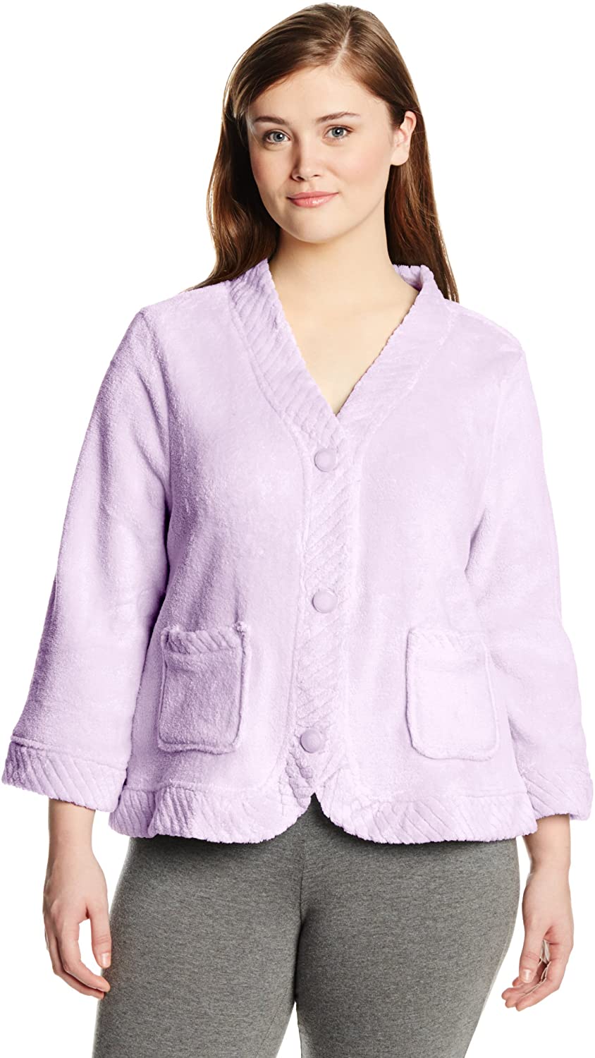 Price:$38.84 Casual Moments Women's Plus Size Bed Jacket with Velcro Closings, Lilac, 2X at Amazon Women’s Clothing store