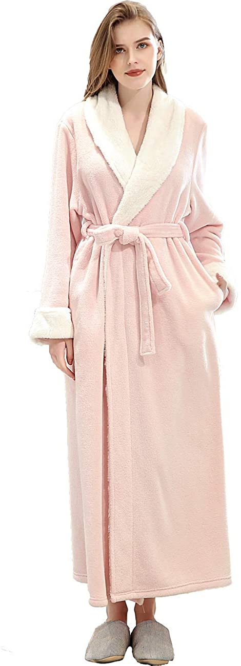 Price:$25.90 Foucome Long Long Flannel Bathrobe for Women Full Length Plush Microfiber Fleece Robes with Shawl Collar at Amazon Women’s Clothing store