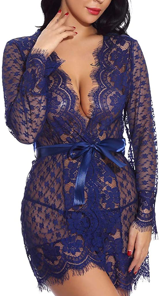 Price:$7.49 Women's Short Lace Robes Bridesmaid Bride Party Satin Robes Sleepwear at Amazon Women’s Clothing store
