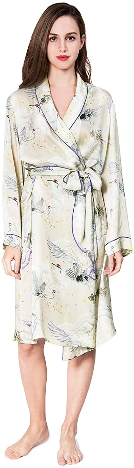Price:$129.99 COLD POSH Women's Silk Satin Robe Short Kimono Knee Length Bathrobe Sleepwear Luxury Gift, S/L at Amazon Women’s Clothing store