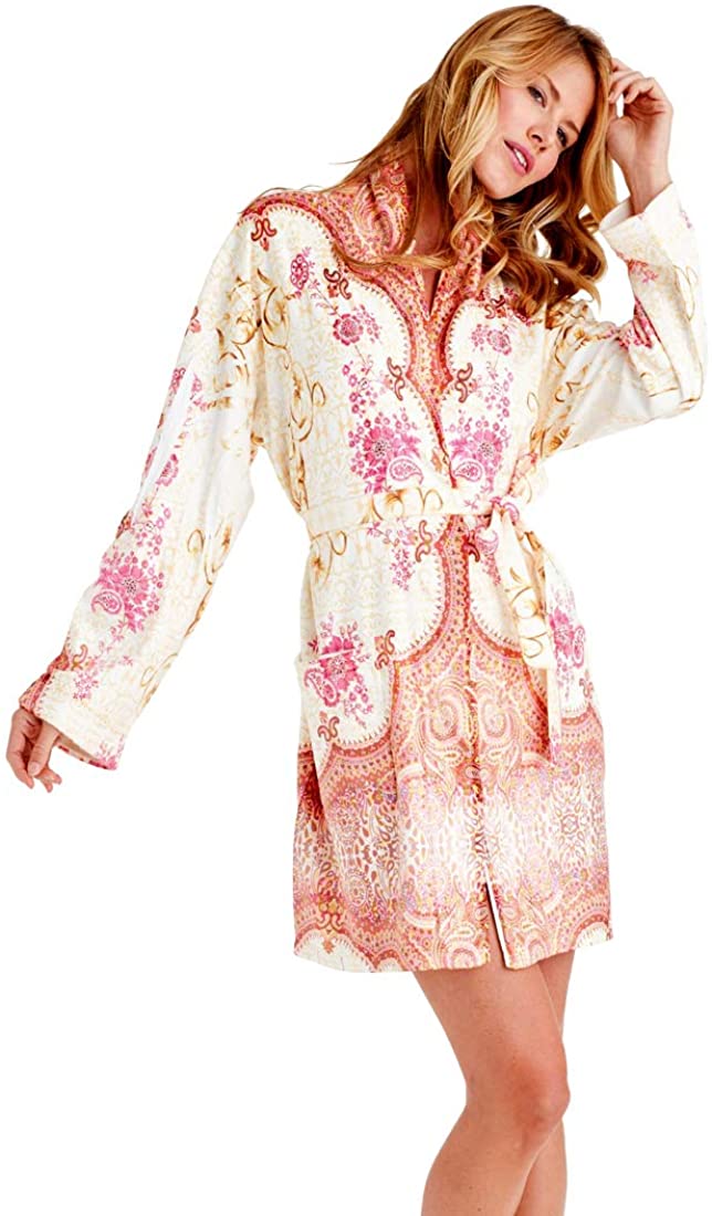 Price:$209.99 Wrap Up by VP Marrakesh Pink and Orange Microfiber Short Robe, S/M at Amazon Women’s Clothing store