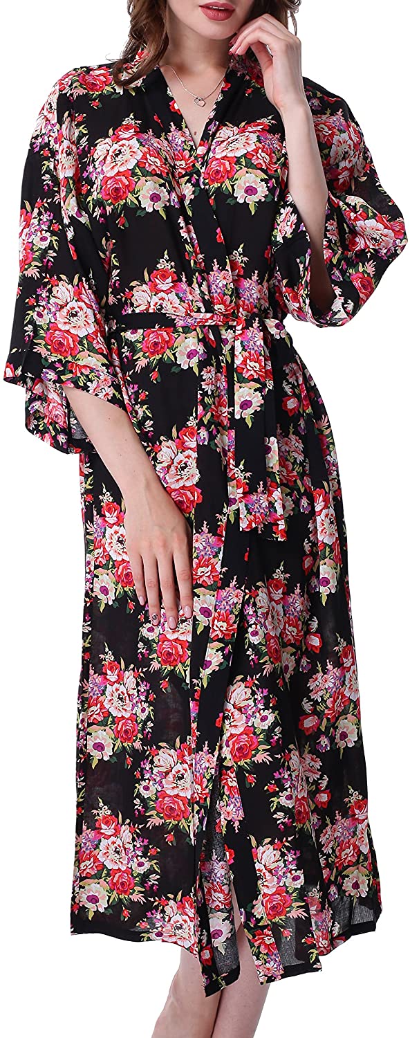Price:$13.99 Bridesmaid Robes Women Cotton Floral Bridal Kimono Robes for Getting Ready Robes, Long Sleeves Sleepwear at Amazon Women’s Clothing store