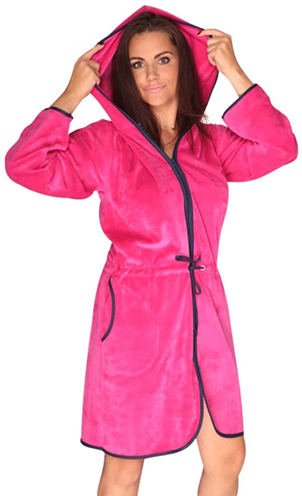 Price:$32.50 Women Girls Soft Zip Up Hooded Housecoat Robe Cotton Dressing Gown Bathrobe at Amazon Women’s Clothing store