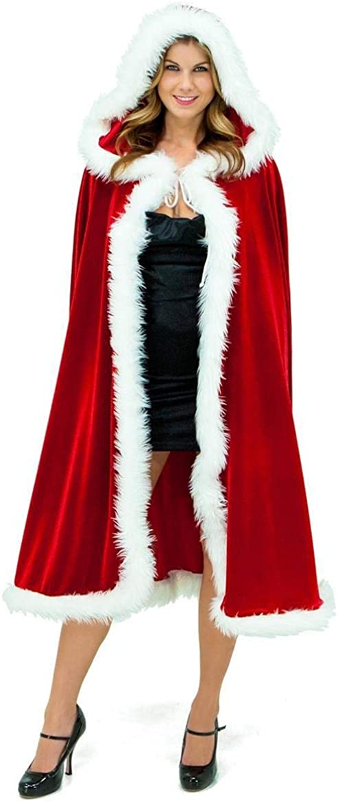 Price:$14.99 KAMA BRIDAL Women's Christmas Cloak Red Mrs Santa Claus Velvet Hooded Cape Robe at Amazon Women’s Clothing store