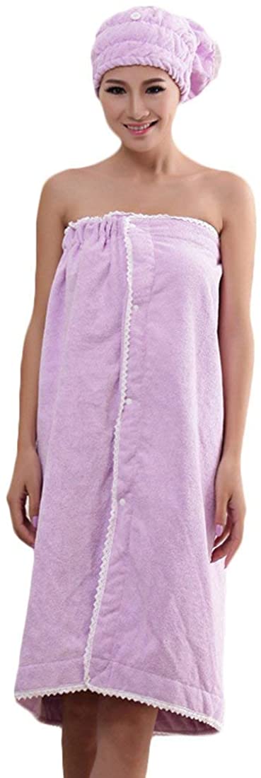 Price:$11.58 Voberry Women's Cute Bowknot Quick-Dry Bath Towel Spa Wraps and Shower Cap Set (Purple) at Amazon Women’s Clothing store