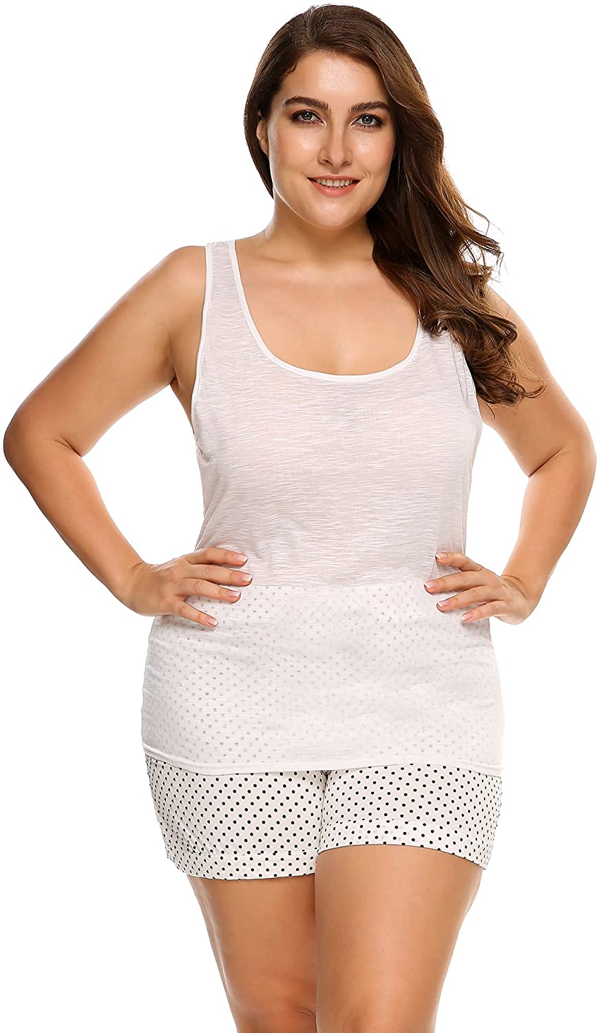 Price:$10.99 Ekouaer Women Plus Size Summer Cotton Breathable Camisole Round Neck Racerback Tank Top Pajama Top White at Amazon Women’s Clothing store