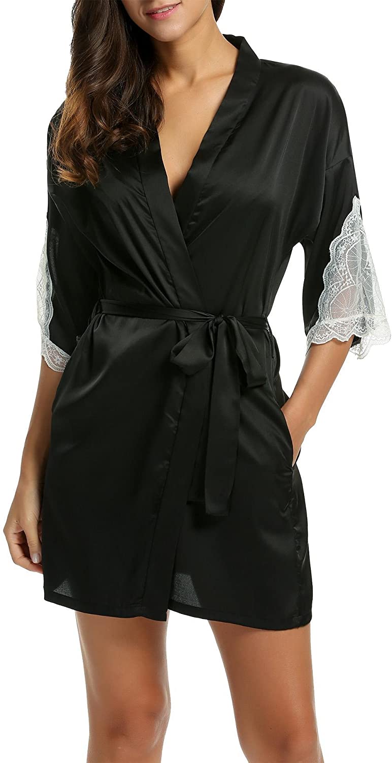 Price:$19.88 MAXMODA Women's Kimono Robes Silk Nightwear Short Style Lace Sleeves XS-XL at Amazon Women’s Clothing store