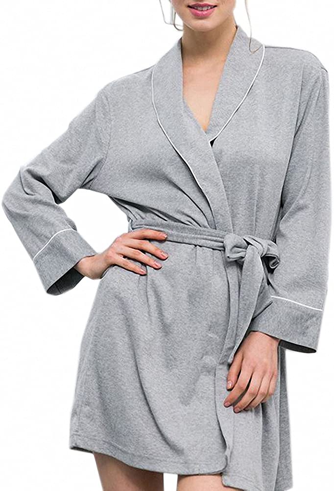 Price:$24.98 Afibi Womens Soft Cotton Kimono Short Sleepwear Wrap Robe Bathrobe at Amazon Women’s Clothing store