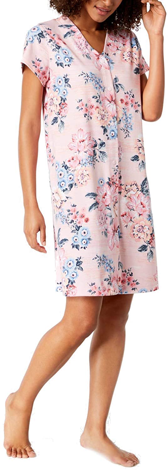 Price:$55.99 Miss Elaine Women's Plus Size-Interlock Knit Short Snap Robe, Pink/Blue Tropical Floral, 3X at Amazon Women’s Clothing store