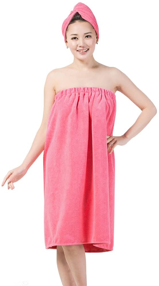 Price:$13.38    Women's Elastic Chest Cozy Bath Towel Dry Hair Hat Set Bathing Shower Wrap Beach Pool Swimming Shawl Bathing Suits Terry Bathrobe Spa Cover Up with Hair Drying Cap, Knee Length  Clothing