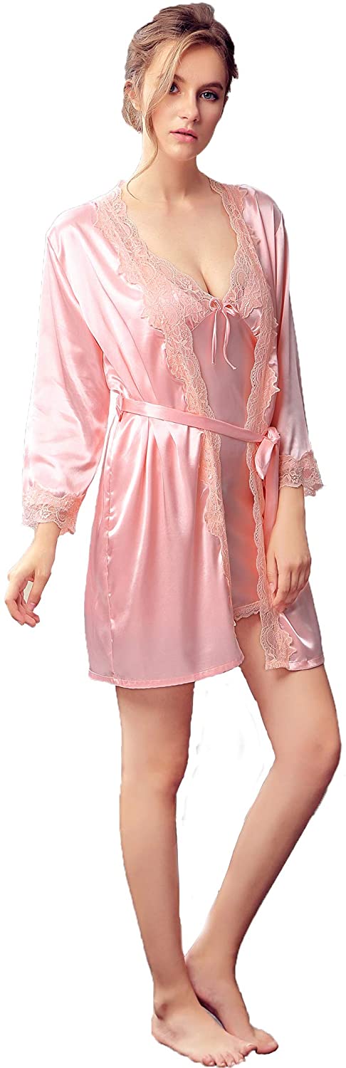 Price:$25.99 MondMond Robe Women's Kimono Robes Sexy Silk Satin Robe Long Style Satin Robe Bride Bridesmaid Kimono Sleepwear S-XL at Amazon Women’s Clothing store