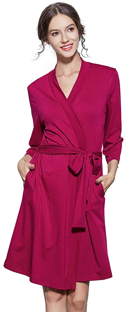Price:$23.99 Womens Cotton Kimonno Robes Lightweight Bathrobe Self Tie Sleepwear Loungewear, Dark Rosy, XL at Amazon Women’s Clothing store