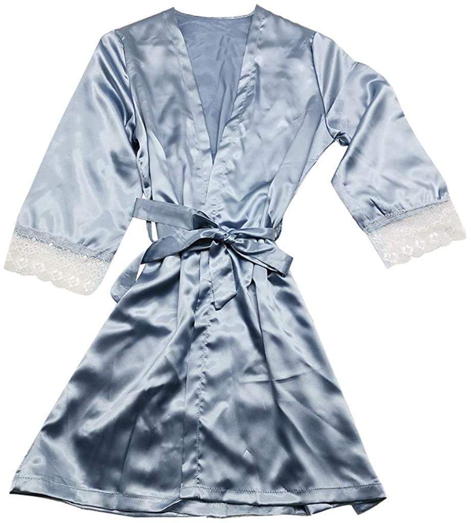 Price:$5.99 Women's Sexy Sleepwear Kimono Robes Long Sleeves Bath Robe Lace Stain Bathrobe Soft Belted Sleepwear V-Neck Ladies Nightwear at Amazon Women’s Clothing store
