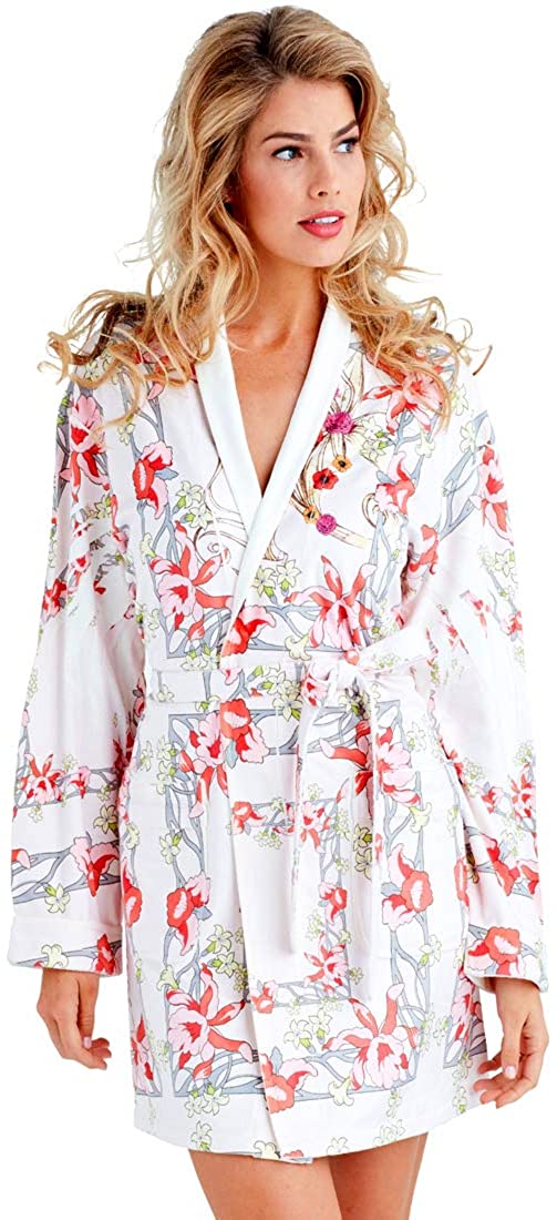 Price:$209.99 Wrap Up by VP Ella French Floral Microfiber Short Robe, S/M Pink at Amazon Women’s Clothing store
