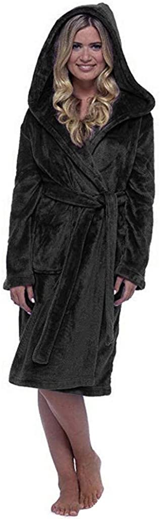 Price:$7.99 Aniyoge Women Hooded Fleece Robes Warm Plush Terry Cloth Bathrobe Spa Nightwear Velour Robe at Amazon Women’s Clothing store