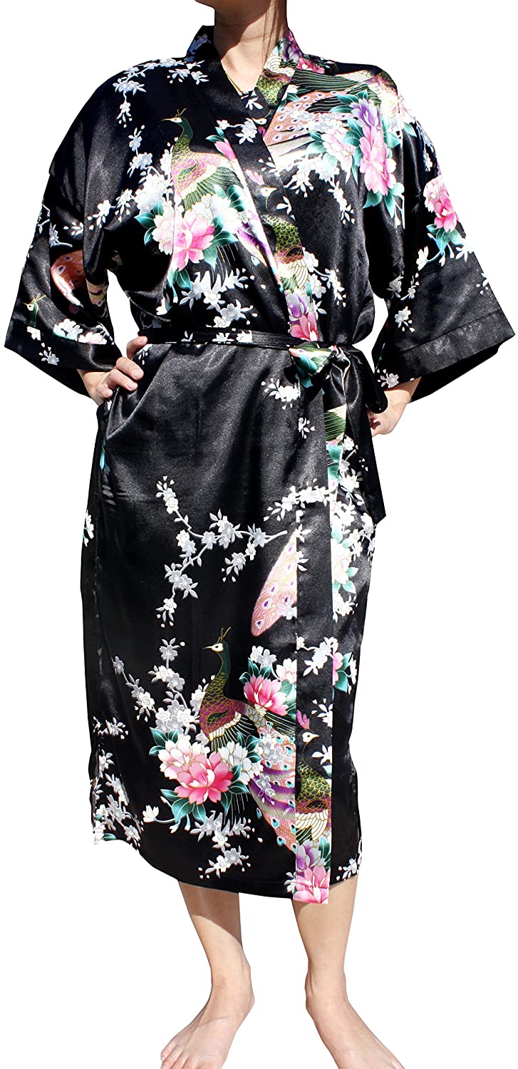 Price:$15.38 Full Funk Chinese Silk Floral Printed Japanese Waist Tie Kaftan Nightgown Robe at Amazon Women’s Clothing store