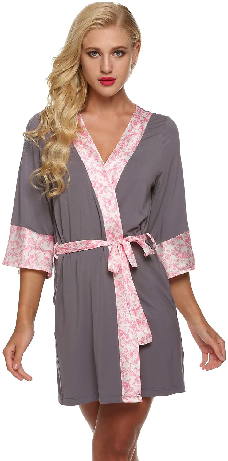 Price:$18.99 Dozenla Women Soft Kimono Robes Solid Knee Length Short Sleepwear Loungewear Bathrobe at Amazon Women’s Clothing store