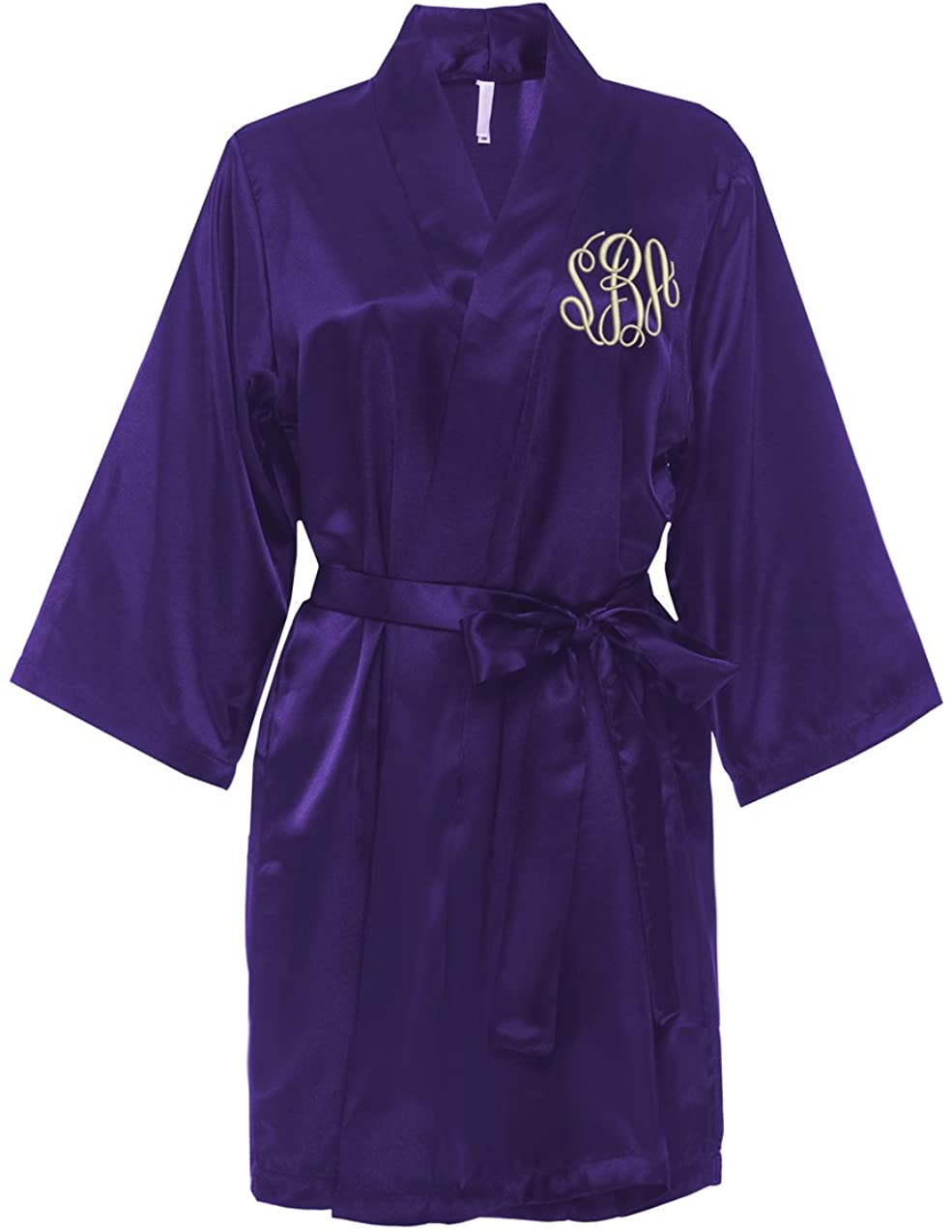 Price:$38.00 Monogrammed Satin Robe - Purple at Amazon Women’s Clothing store