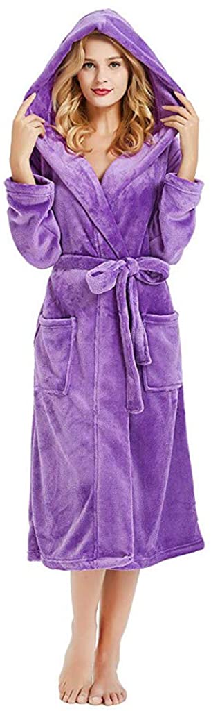 Price:$9.99 iTLOTL Women's Winter HoodedLengthened Plush Shawl Bathrobe Sleepweer Long Sleeved Coat at Amazon Women’s Clothing store