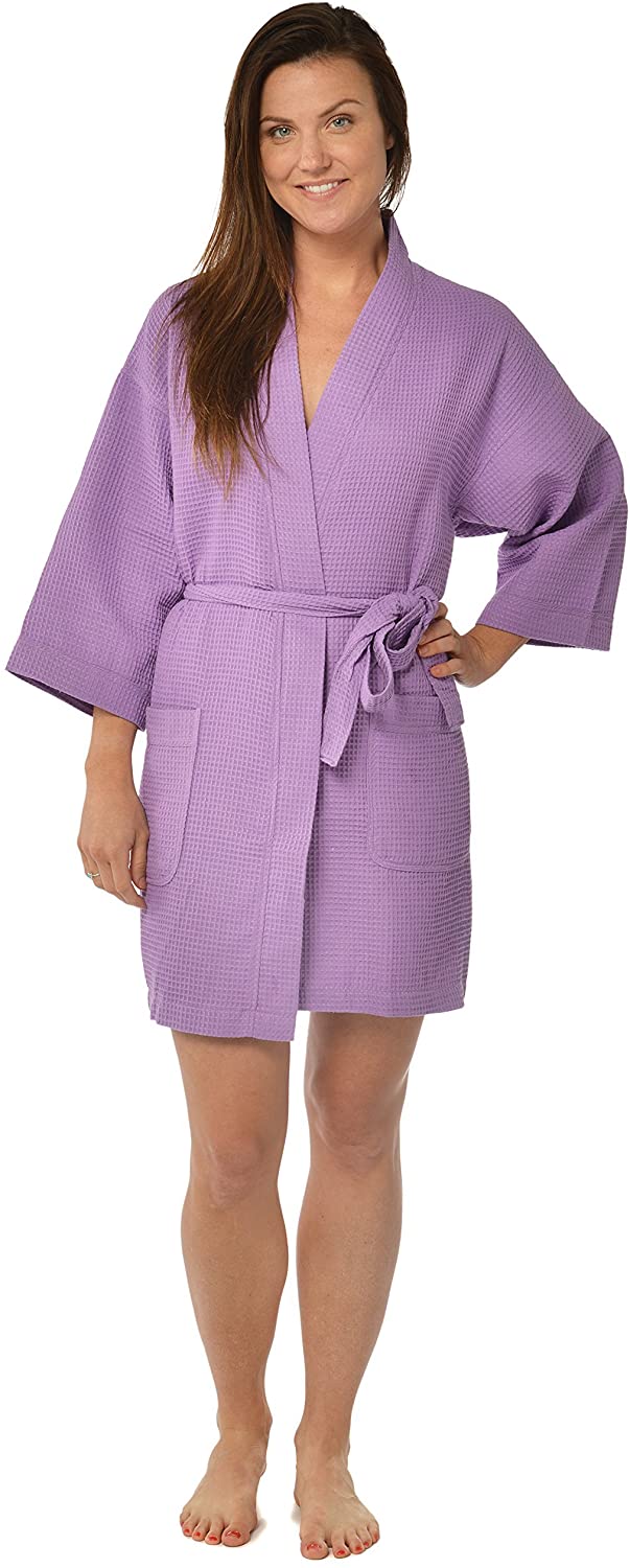 Price:$23.96 Leisureland Women's Knee Length Waffle Weave Kimono Bath Robe Purple at Amazon Women’s Clothing store  Purple Bathrobes For Women