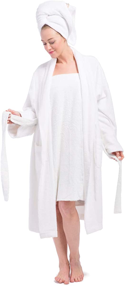 Price:$92.97 Fishers Finery Women's Ecofabric Five Star Spa Set; Robe, Body Wrap and Hair Towel (S/M) White at Amazon Women’s Clothing store