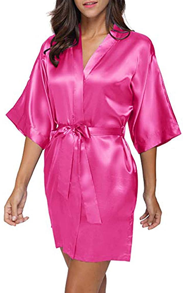 Price:$1.68 Satin Silk Sleepwear Robe, Malbaba Sexy Plain Short Kimono Robe Bathrobe, Sexy for Bridnight at Amazon Women’s Clothing store