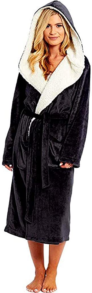 Price:$17.98 iQKA Women's Winter Plush Shawl Bathrobe Plus Size Home Clothes Long Sleeve Solid Color Comfortable Robe Coat with Belt at Amazon Women’s Clothing store