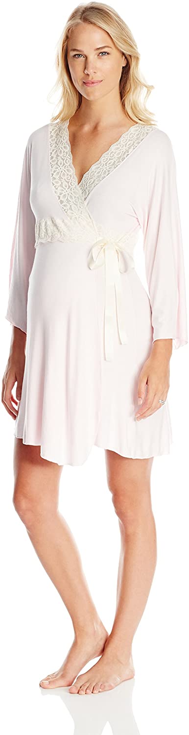 Price:$60.94 Belabumbum Women's Lotus Maternity and Nursing Luxe Lace Trim Robe, Pink/Pearl, Large/X-Large at Amazon Women’s Clothing store  Bathrobes