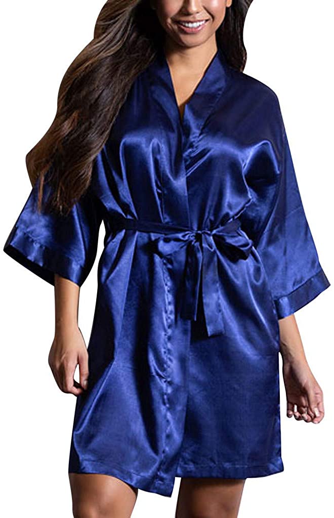 Price:$3.50 Women Kimono Robes Peacock and Blossom Print Silk Short Sleep Robe at Amazon Women’s Clothing store