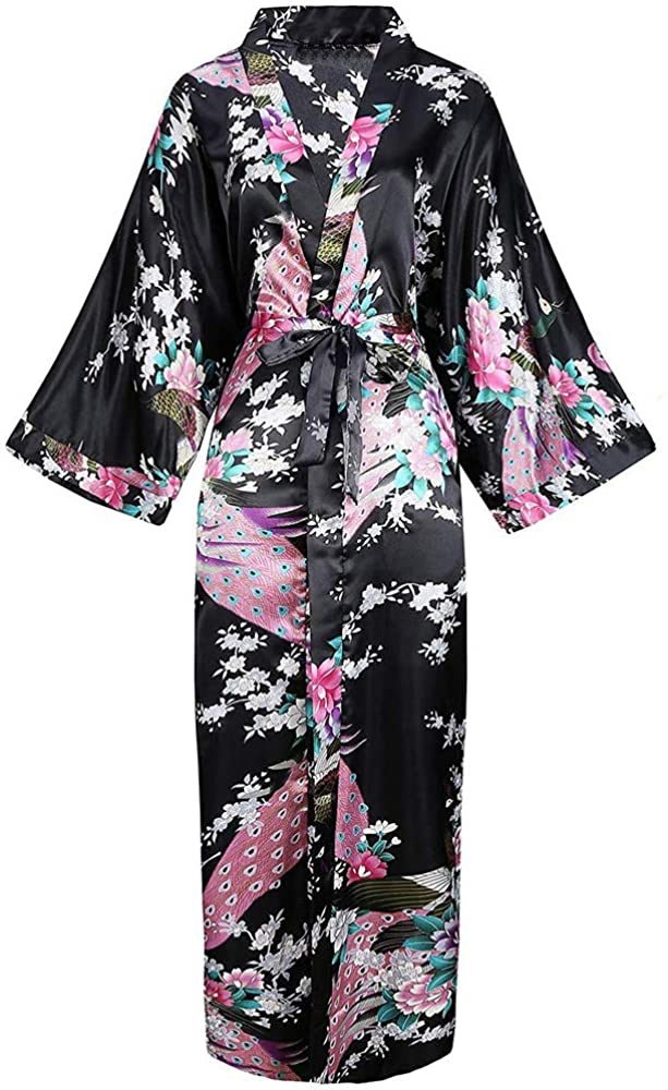 Price:$23.46    NDJqer Women Long Robe with Pocket Wedding Bride Bridesmaid Dressing Gown Rayon Kimono Night Dress  Clothing
