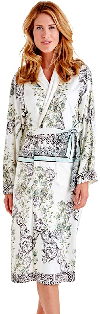 Price:$224.99 Wrap Up by VP Ivy White, Green and Black Microfiber Long Robe S/M at Amazon Women’s Clothing store
