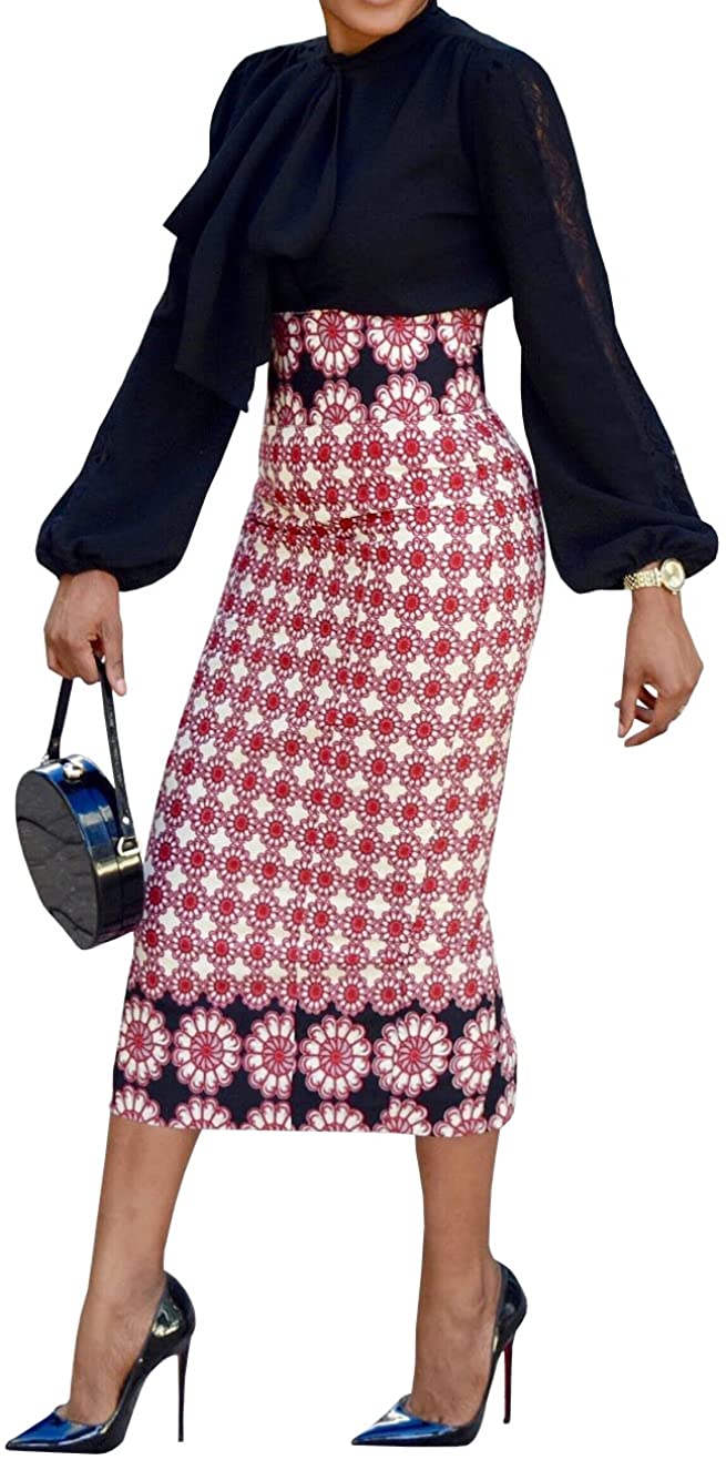 Price:$18.98 Sherrylily Women African Print Knee Length Midi Skirts with Pockets at Amazon Women’s Clothing store