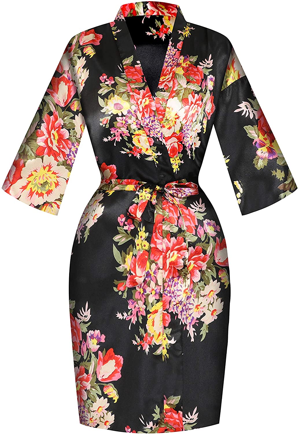 Price:$9.99 SEALINF Women’s One Size Peony Floral Bridal Robe Bride Bridesmaid Short Kimono for Wedding Party Getting Ready (Black) at Amazon Women’s Clothing store