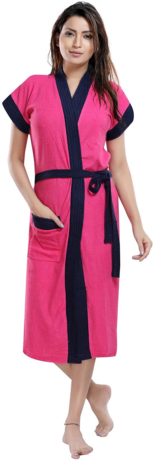 Price:$17.00 Be You Pink Solid Terry Cotton Women Bath Robe/Bath Gown (Free Size) at Amazon Women’s Clothing store